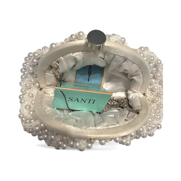 Santi Imitation Pearl Clutch – Satin & Beaded Evening Bag - Picture 10 of 11